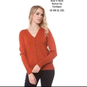 Rust V-Neck Cardigan